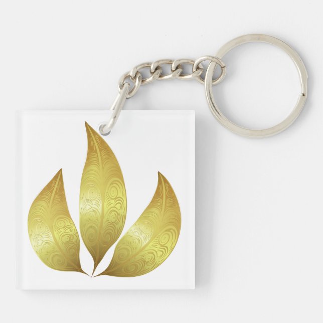 Unique impressive three gold leaves with ornaments keychain (Back)