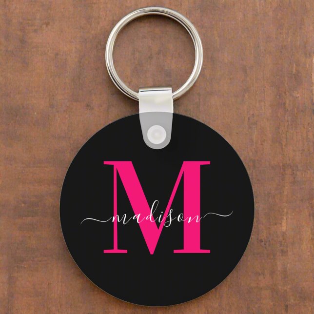 Unique Initial Name l Black & Bold Pink Monogram Keychain (Creator Uploaded)