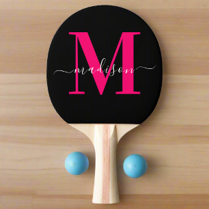 Unique Initial Name l Black & Bold Pink Typography Ping Pong Paddle