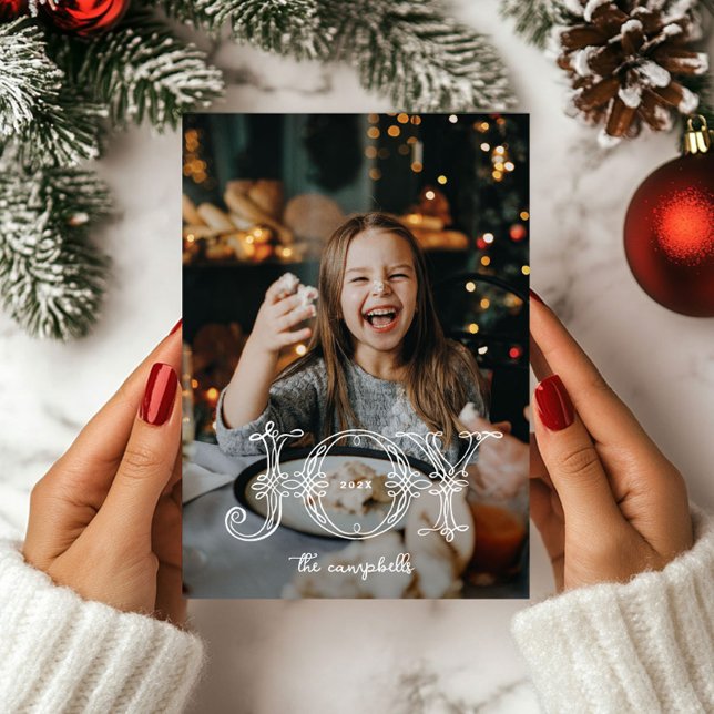 Unique Joy Calligraphy  Photo Christmas Card (Creator Uploaded)