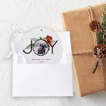 Unique Joy Merry Christmas Photo Ornament Card<br><div class="desc">A clean and simple yet festive design with a Photo embedded in the word JOY against very merry holly berries.  This photo ornament is easily customized with your personalization on the front and back.  Ideal gift and keepsake for this Christmas holiday season!</div>