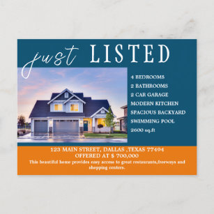 Unique Just listed Real Estate Postcard