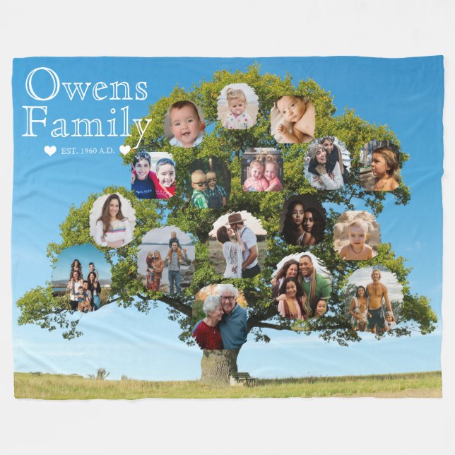 Unique Keepsake Gift | Custom Family Tree Photo Fleece Blanket (Front (Horizontal))