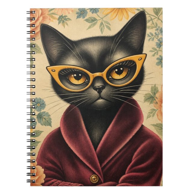 Unique Kitty in Bathrobe and Glasses Notebook (Front)
