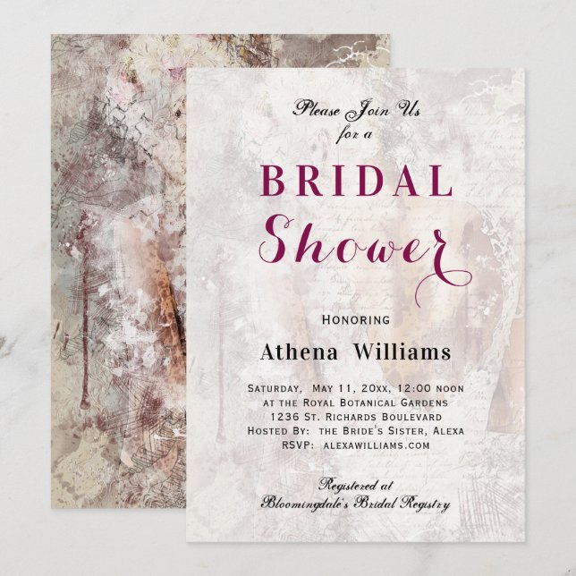 Unique Lace Gown Bridal Shower Invitation (Front/Back)