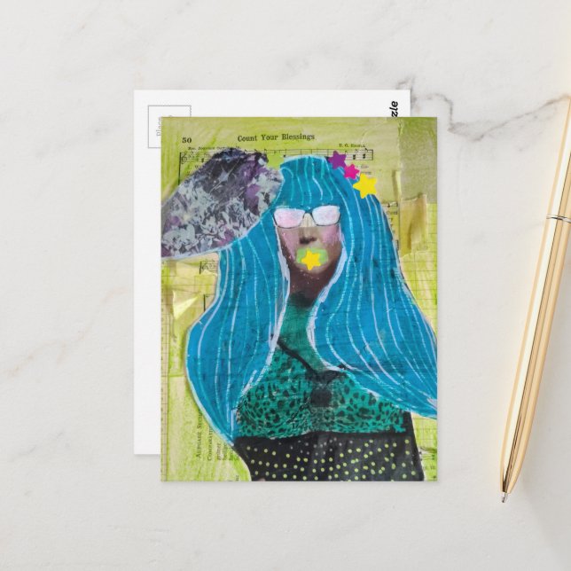 Unique Lady Count Your Blessings Collage Postcard (Front/Back In Situ)