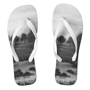unique lanscape black and white abstract flip flops
