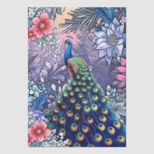 Unique Large Winter Floral Peacock Decoupage Tissue Paper