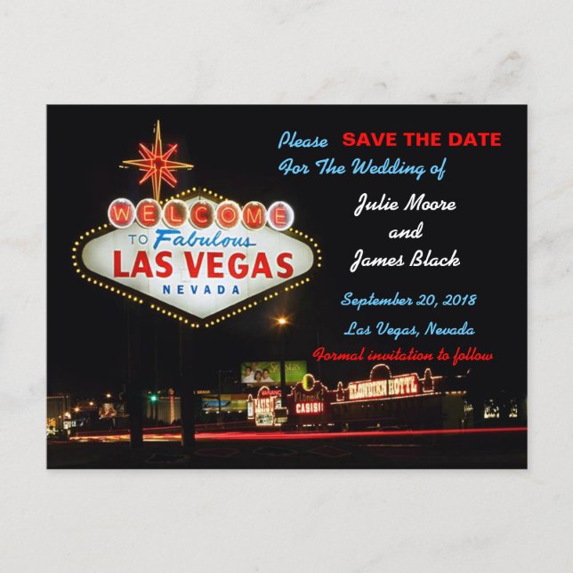 Unique Las Vegas Wedding Save The Date Announcement Postcard (Front)