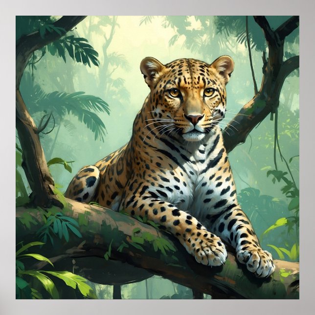 Unique Leopard on Tree Jungle Art Poster (Front)