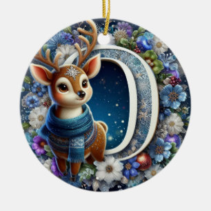 Unique Letter O, reindeer, Christmas  Ceramic Ornament