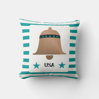 Unique Liberty Bell USA Copper & Turquoise Striped Throw Pillow