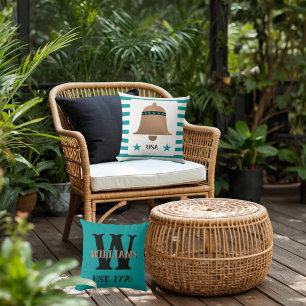 Unique Liberty Bell USA Copper & Turquoise Striped Throw Pillow