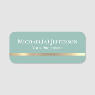 Unique Lichen Green Blue & Gold Line: Professional Name Tag