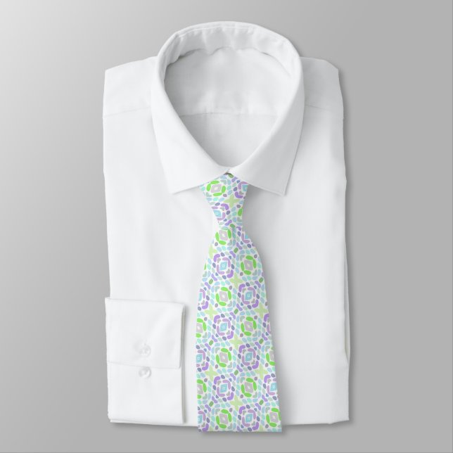 Unique Light Blue Pink Violet Lime Green Tribal Tie (Tied)