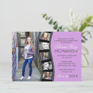 Unique Light Purple Filmstrip 6 Photo Graduation Invitation