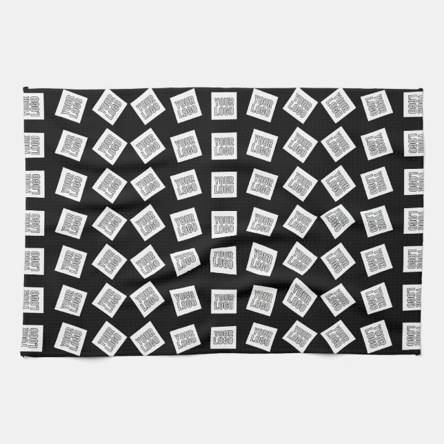 Unique Logo or Image Pattern | Black (editable) Kitchen Towel (Horizontal)