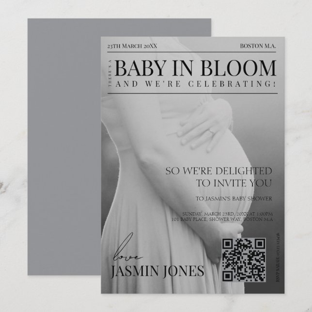Unique Magazine Style Editorial Photo Baby Shower Invitation (Front/Back)