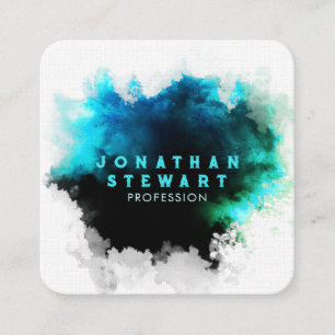 Unique Magical Emerald Greenery Watercolor Paint Square Business Card