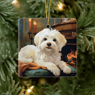 Unique Maltese Christmas, Gift For Dog Lovers Ceramic Ornament