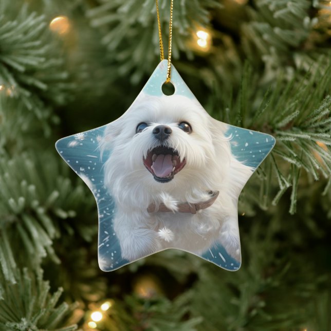 Unique Maltese Christmas, Gift For Dog Lovers Ceramic Ornament (Tree)