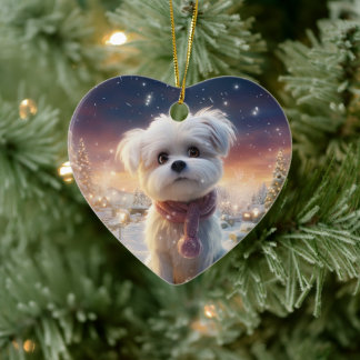 Unique Maltese Christmas, Gift For Dog Lovers Ceramic Ornament