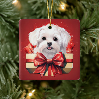 Unique Maltese Christmas, Gift For Dog Lovers Ceramic Ornament
