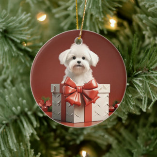 Unique Maltese Christmas, Gift For Dog Lovers Ceramic Ornament