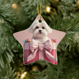 Unique Maltese Christmas, Gift For Dog Lovers Ceramic Ornament