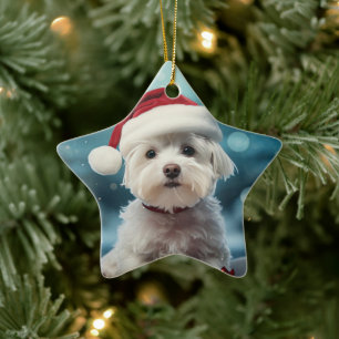Unique Maltese Christmas, Gift For Dog Lovers Ceramic Ornament