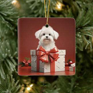 Unique Maltese Christmas, Gift For Dog Lovers Ceramic Ornament