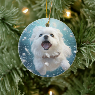 Unique Maltese Christmas, Gift For Dog Lovers Ceramic Ornament