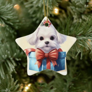 Unique Maltese Christmas, Gift For Dog Lovers Ceramic Ornament