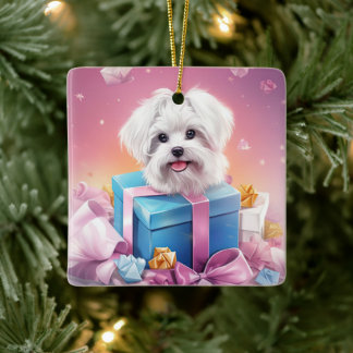 Unique Maltese Christmas, Gift For Dog Lovers Ceramic Ornament