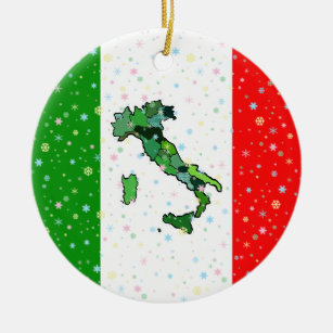 Unique Map of Italy Italian Flag Snowflakes Ceramic Ornament
