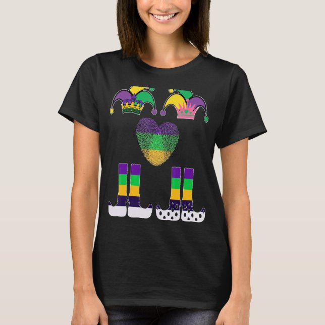 Unique Mardi Gras Love Heart Gnome Jester Couple M T-Shirt (Front)