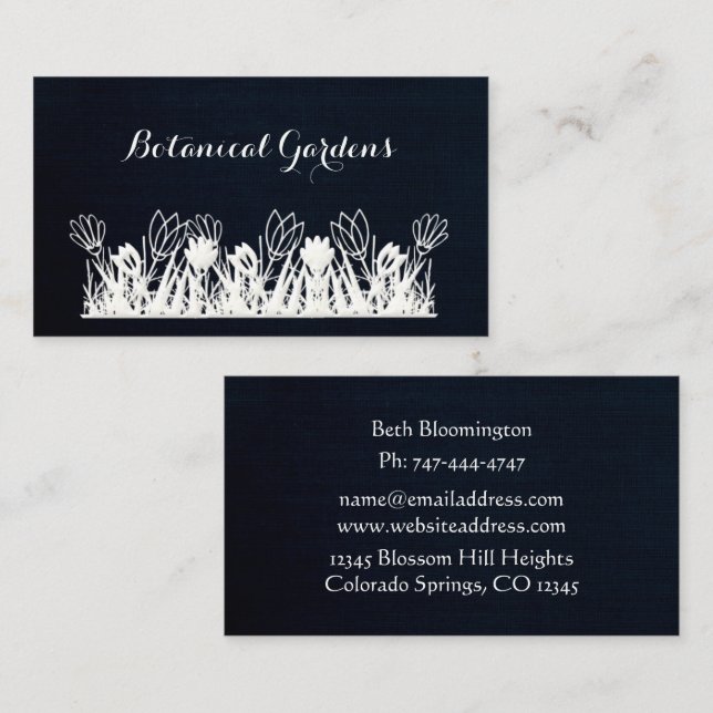 Unique Marine Blue Linen Look Floral Carte de visi (Devant / Derrière)