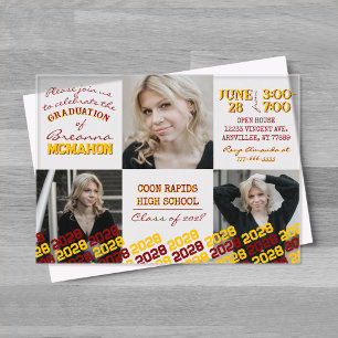 Unique Maroon & Gold Graduation 3 Photo Frosted Acrylic Invitations