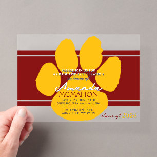 Unique Maroon & Gold Graduation Pawprint Elegant Acrylic Invitations