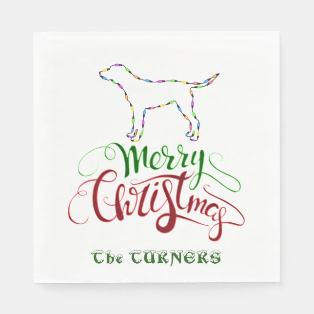 Unique Merry Christmas Light Bulbs Dog Monogram Napkin (Front)