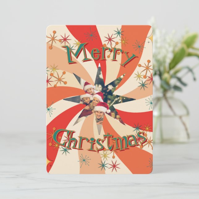 Unique Mid Century Modern Atomic Art Family Photo Invitation (Standing Front)