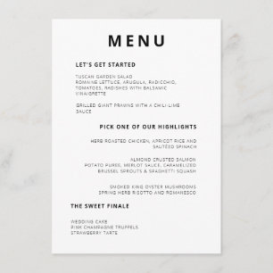 Unique Minimal Typography Black White Wedding Menu