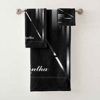 Unique Minimalist Black And Silver Monogrammed Bath Towel Set