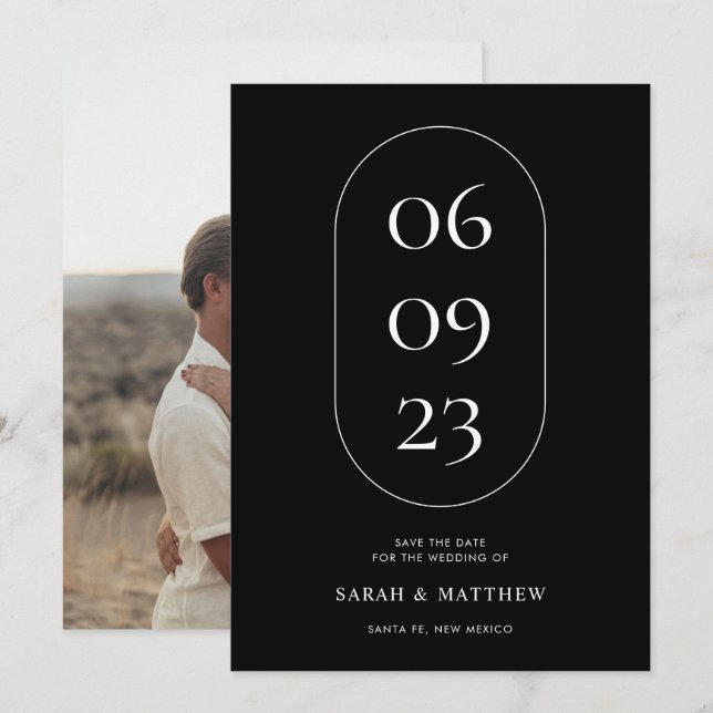 Unique Minimalist Black and White Wedding Save The Date (Front/Back)
