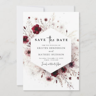 Unique Minimalist Burgundy Wedding Save The Date