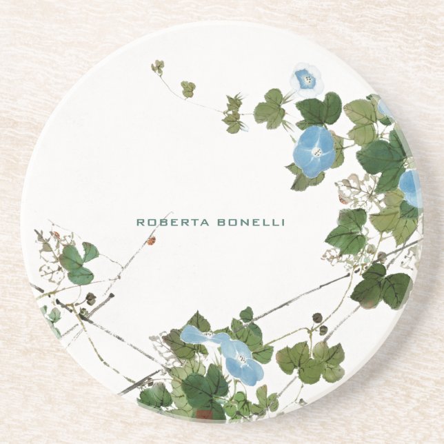 Unique Minimalist Floral Name Lithograph Elegant Coaster (Front)