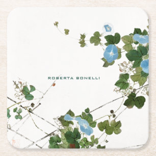 Unique Minimalist Floral Name Lithograph Elegant Square Paper Coaster