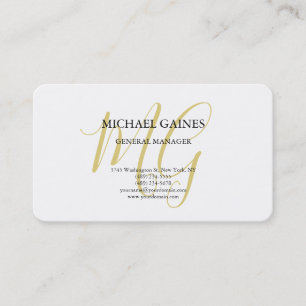 Unique Minimalist Plain Gold Colour Monogram White Business Card