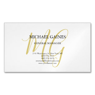 Unique Minimalist Plain Gold Colour Monogram White Magnetic Business Card