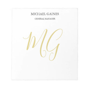 Unique Minimalist Plain Gold Colour Monogram White Notepad